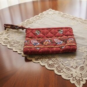 Vintage 90s Vera Bradley Provincial Red Coin Purse ID Holder Zip Top ,4.5"×4"